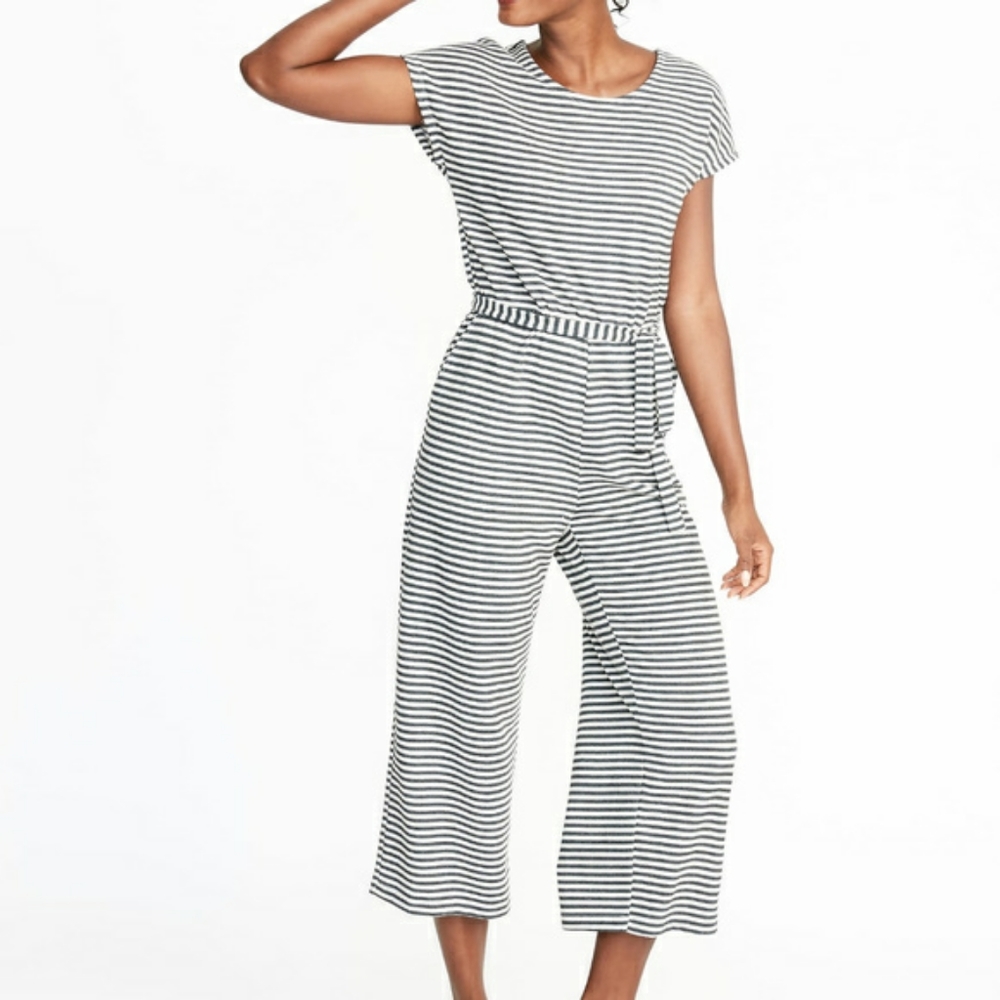 Charcoal striped knit jumpsuit short sleeved